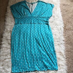 SHEIN Teal and White Geometric Midi Dress